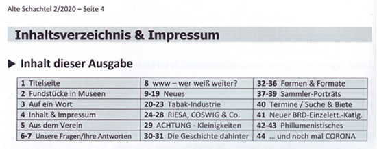 Inhalt Alte Schachtel 04-06/2020